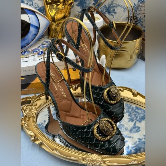 🆕 KURT GEIGER LONDON 🧿 NWOB Chelsea Ankle Strap Heel, Green Snakeskin, Sz 37 7 - Picture 7 of 15